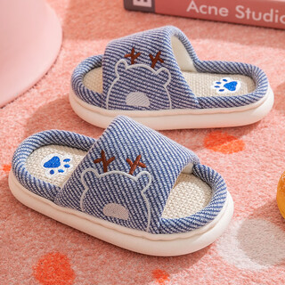 Xin yueqing spring and autumn children's linen slippers women's thick-soled home cotton and linen sandals summer men navy slippers 26-27 sizes inner length 16.5cm suitable for 3-4 years old