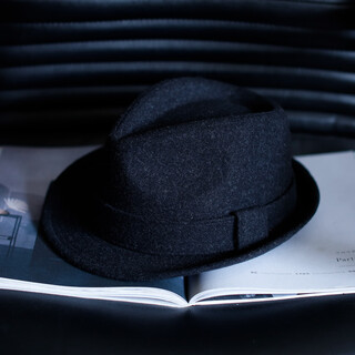 Tochino high-end young and middle-aged wool top hat men's warm large head circumference gentleman's hat women's autumn and winter british retro elderly black m-56-59cm adjustable