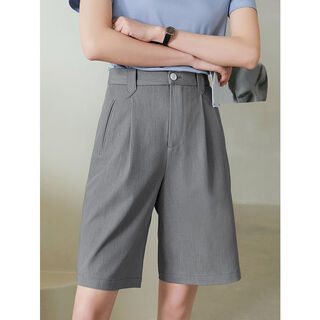 图曼朵（tumanduo）Z灰色短裤女夏季爆款高腰五分裤宽松直筒爆款休闲女士中裤 中性灰短裤 S