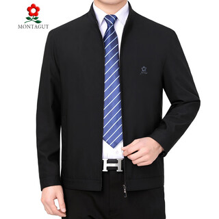 Montagut brand men's jacket spring and autumn new middle-aged business casual stand collar jacket black 2xl 185/100a