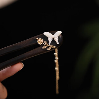 Chauiyin chaoyin sandalwood hairpin simple modern french u-shaped hairpin high-end daily balls butterfly