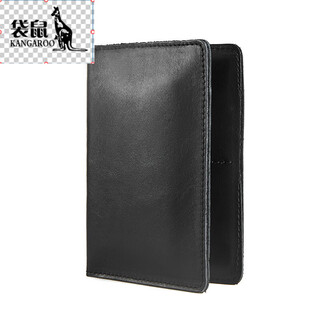 袋鼠奢侈品真皮护照夹多功能头层牛皮护照包旅行机票收纳包随身便携证 黑色复古毛边款