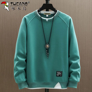 Woodpecker (tucano) sweatshirt men's autumn and winter loose round neck casual long-sleeved t-shirt men's fake two-piece top men's bean green l