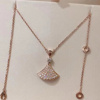 18k gold large skirt pendant new necklace fan full diamond necklace 18k rose gold skirt fan large full diamond skirt necklace 1k gold-quality-