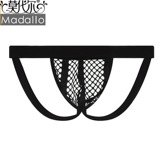 Modal mesh men's buttocks exposed double thong youth high elastic convex sexy thong hollow breathable underwear black s