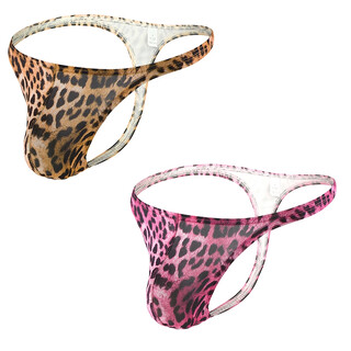Gongzi youpin 2 leopard print men's thongs, ice silk, low waist, sexy european and american thin straps, thin edges, string u convex t pants, gold + pink, xxl recommended 160-180 jin jin equals 0.5 kg