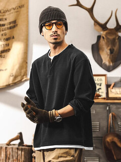 Yiba off-duty two-piece american retro 400g heavyweight waffle long-sleeved t-shirt men's autumn light mature tough guy henry shirt top xl (140-160jin jin equals 0.5 kg)