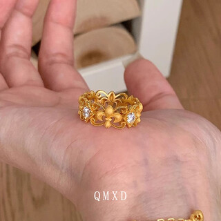 Qmxd second-hand iris lace ring for women, light luxury niche, high-end index finger ring, imitation sand gold, long-lasting gift, iris lace ring single/open ring
