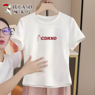 Woodpecker white short t-shirt for women 2025 summer new slim european pure cotton short-sleeved textured bottoming t-shirt top trendy 209-387 white m
