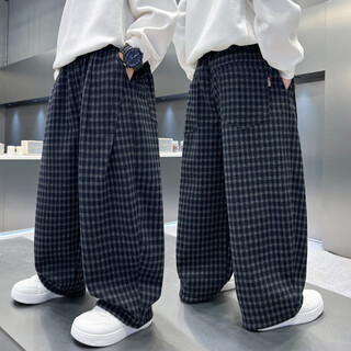 小红书爆款男童秋冬款裤子加绒加厚2025新款大童一体绒冬装休闲儿 墨蓝黑加绒款 cm 120