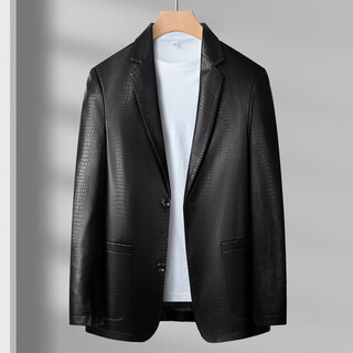 Playboy (playboy) костюм из натуральной кожи мужской тонкий срез из овчины весна-осень новая мужская повседневная куртка с двумя пуговицами под крокодила черная (крокодил) m__170 100-120jin jin равна 0,5 кг