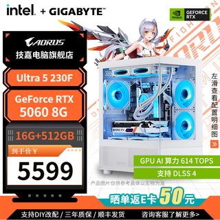 技嘉（GIGABYTE）RTX5070主机265K核显RTX5060/RTX5080/RTX5060Ti组装电脑白色海景房电脑主机台式机游戏DIY组装机 配十：U5 230F+RTX5060 8G