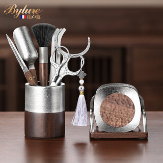 Bylure brand ebony pure titanium tea ceremony six gentlemen set scissors tea table tea table tea making tools tea accessories collection 4 pure titanium midao accessories + walnut coaster set