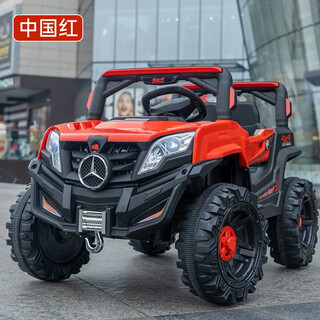 He jiagong children's electric car four-wheel remote control car infant toy car can sit in a baby swing stroller red + bluetooth early education + remote control + no swing