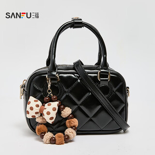 Sanfu handbag winter korean rhombus style boston bag beaded fashion women's bag 512713 black small