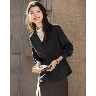 Demana intelligent women's winter quiet luxury style stand collar warm brushed shirt pleated color block belt shirt women's top