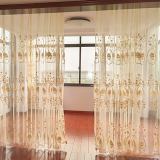 European-style living room embroidered gauze curtain balcony light-transmitting floor-to-ceiling curtain partition curtain door curtain bedroom bay window curtain outfit towel embroidered gold rose gauze - punched version 6 meters wide * 2.7 meters high one piece high can be shortened