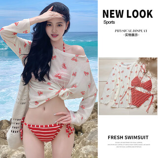 Lugeli bikini swimsuit women's split cover-up three-piece hot spring swimsuit sexy beach seaside vacation swimsuit three-piece set recommended 80-120 jin jin equals 0.5 kg