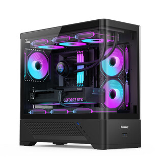 航嘉（Huntkey）GX760M.PRO追梦 游戏电脑台式机箱 270°海景房主机箱 支持M-ATX主板/360水冷/散热器限高165mm GX760S.PRO超级堡垒-黑色 机箱+ARGB风扇*3
