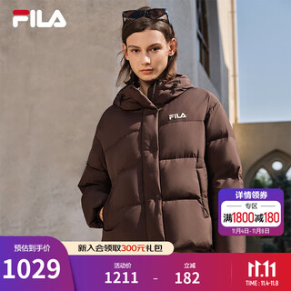 FILA 斐乐官方女士羽绒服2025冬季新款防风防泼水RGB多彩羽绒连帽外套 黄沙褐-BN S 160/80A/S