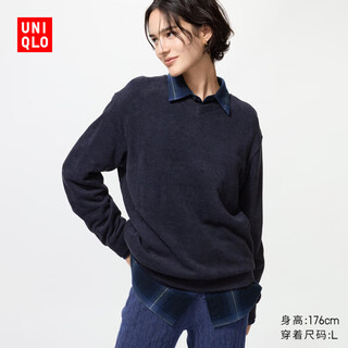 Uniqlo women's soft knitted polar fleece v-neck pullover/long sleeve 25 autumn and winter new style 479756 69 navy blue m