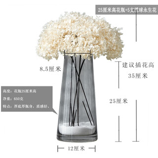 Hydrangea dried flower bouquet real flower dried flower real flower immortal flower dried flower with vase dried flower set combination decoration 25cm thickened ash bottle 5 white hydrangea