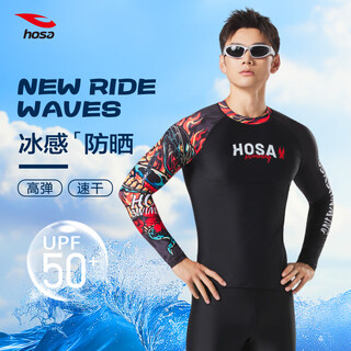 Hosa swimsuit men's new long-sleeved sun protection surf suit top wetsuit jellyfish suit vacation m black