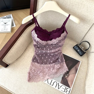 Polka-dot lace fake two-piece mesh suspender for women in summer sexy hottie tube top beauty suspender strap breast pad outer wear small top purple pink version one size
