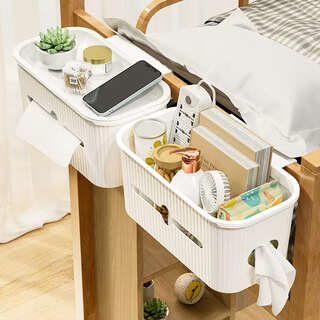 Fantasy bedside hanging basket student dormitory bedside storage rack on the bed mobile phone storage artifact crib diapers crescent white upgraded version of two packs