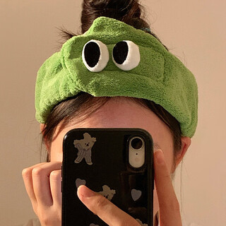 Miao yijia cute big eyes face wash headband women's mask wash special cartoon plush headband winter headband headband green big eyes headband elastic