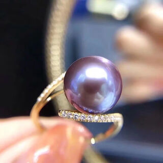 Mu huanchun south sea gold pearl ring natural 925 gold plated purple australian white pearl ring fashionable temperament high-end gift purple pearl ring 12-12mm