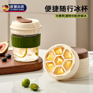 Sailoto ice tray water cup ice making mold, compact and easy-to-go cup to carry coffee ice cubes, portable cold brew beverage ice cup, brown mocha ice cup + 1 press ice tray