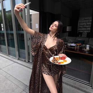 Goldlion性感豹纹睡衣女V领吊带套装可外穿 豹纹吊带＋短裤 M