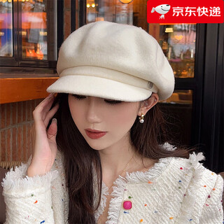 Dorain woolen octagonal hat women's autumn hat japanese style literary retro face-showing beret painter hat off-white