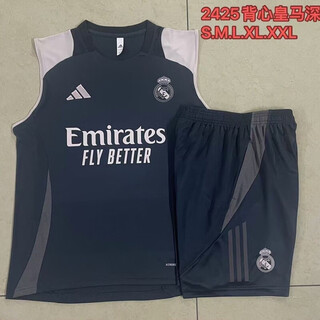 He jiagong 24-25 real madrid vest training suit sleeveless embroidered jersey pre-match suit football uniform five-point pants customized suit s european size