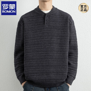 Romon henry collar sweater for men in autumn and winter, new thickened warm sweater for men, three-button inner base layer, dark gray m, about 95-115 jin jin equals 0.5 kg, can be worn