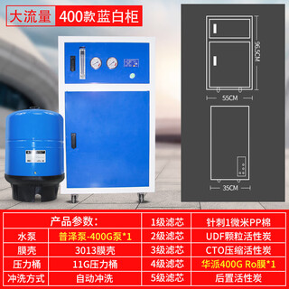 Water purifier commercial water purifier large vertical direct drinking factory milk tea five-stage filtration ro reverse osmosis pure water single membrane single pump 400 models blue and white cabinet + 11g pressure barrel
