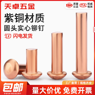 Tianzhuo hardware national standard copper knock-type solid round head rivets semi-round head yuan cap copper nails m2m3m4m5m6m8mm m4*25 20 pieces