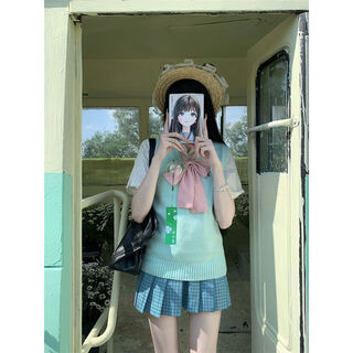 Songlan original genuine japanese pullover vest vest female college style school uniform suit plaid skirt for students ++39 songlan plaid skirt + pink white dot bow tie m