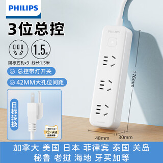Philips (philips) japanese conversion plug japanese standard to national standard converter socket adapter travel to japan for business trips and study abroad charging plug-in 3-position master control