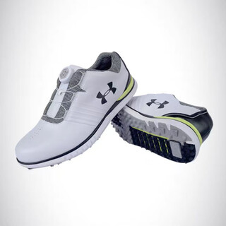 Under armor men's golf shoes summer breathable lightweight knob shoes golf sports shoes swivel buckle flexible shoes comfortable shock absorption white with black label 39