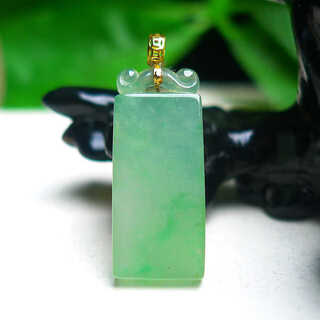 Chili myanmar a goods laokeng 18k gold inlaid ice-green green wushi brand pendant jade pendant with certificate