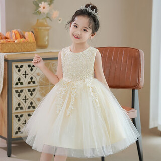 Ormondwei children's dress girl princess dress girl wedding flower girl wedding dress tutu skirt host chorus performance dress kls01 champagne color 140
