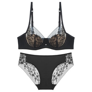 Adore autumn and summer 2026 new year of the zodiac red wedding bride sexy underwear women's thin lace big breast revealing small bra set black set 75a 34