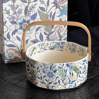 Miaozhanzhong antique style iris fruit plate home living room coffee table ceramic portable basket dry fruit plate snack display plate retro three autumn ceramic basket beige 1 layer