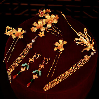 Ningfeng bridal headdress, phoenix hairpin, classical style updo, ancient costume, xiuhe dress, dragon and phoenix gown, chinese style antique gold headdress