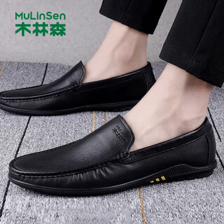 Mulinsen men's toe-layer cowhide business casual soft-soled beanie shoes size 40 black 19591