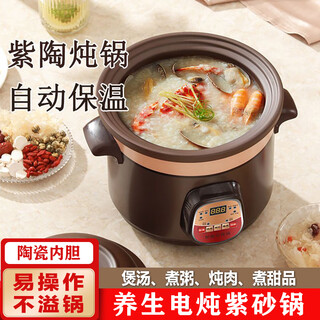 Yuanqu electric stew pot, household soup pot, electric casserole, porridge pot, food supplement pot, scheduled scheduled stew soup pot, fully automatic bird's nest health casserole, large capacity crock pot, stew pot, soup pot, plug-in, small, bear purple sand black, smart model, automatic heat preservation 2.5l (1-2 people), baby food supplement pot