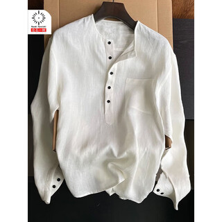 Kuraishi kazuki 2025 new style lazy and relaxed henry collar long-sleeved polo shirt men's autumn and winter minimalist old money style high-end top white xl