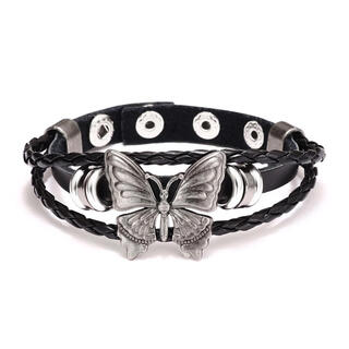 Qimei lian retro hot girl y2k butterfly double layer leather bracelet subculture bracelet rock style bracelet choker bracelet